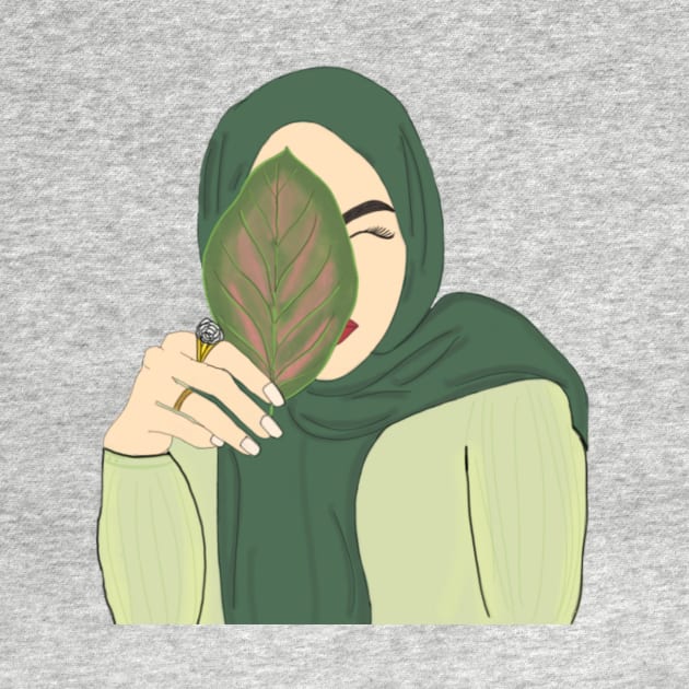 Hijabi Muslim Woman holding a Leaf by SanMade